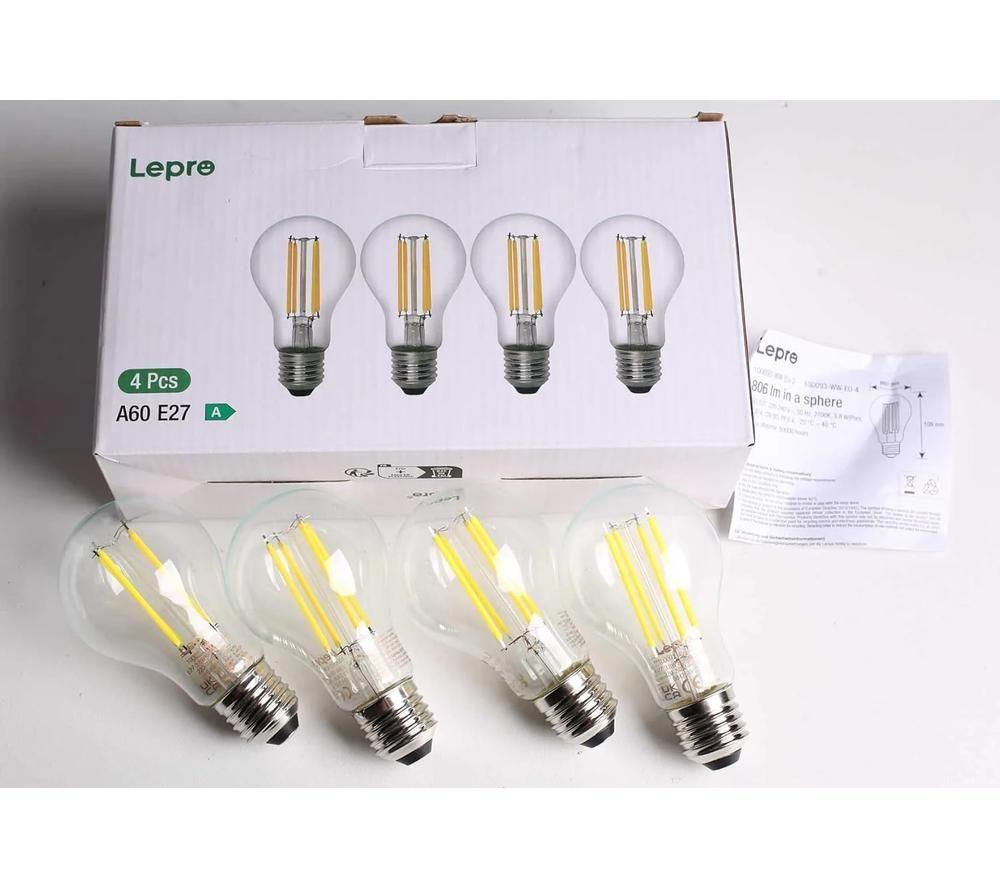 LEPRO Filament LED Light Bulb - E27, Warm White, Pack of 4 image number 6 of 6