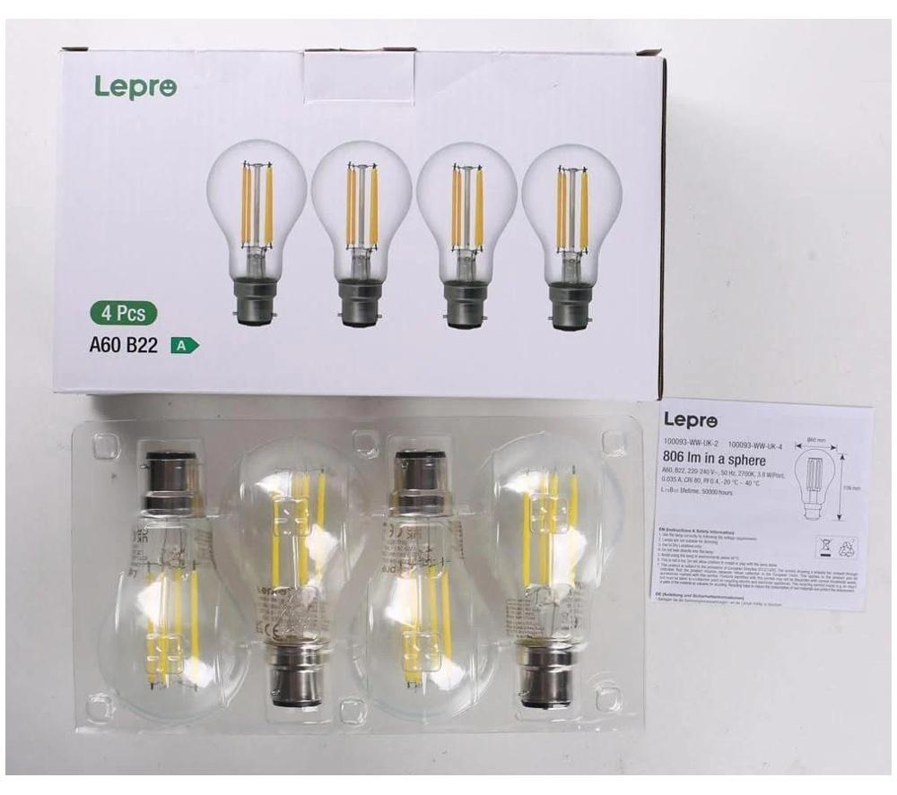 LEPRO Filament LED Light Bulb - B22, Warm White, Pack of 4 image number 2 of 5