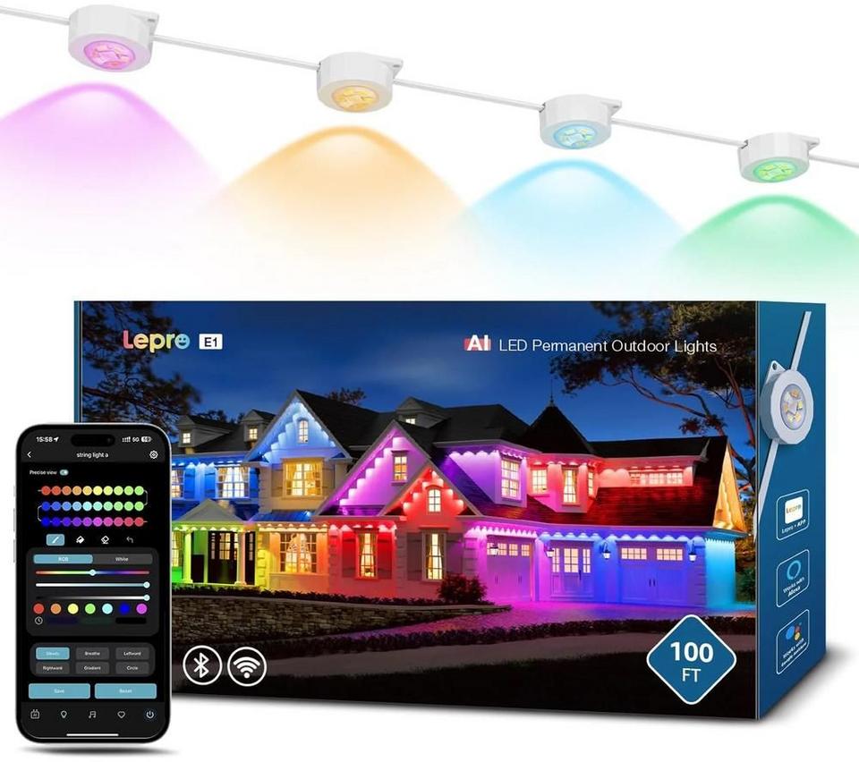 LEPRO AI Permanent Outdoor E1 String Lights with Alexa & Google Assistant - 30 m
