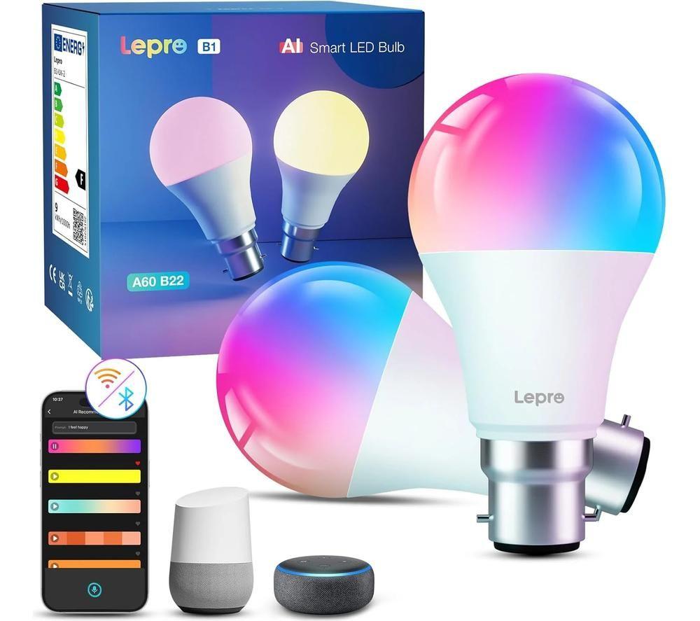 Lepro B1-Uk-2 Smart Ai Led Bulb - B22, White, Pack Of 2