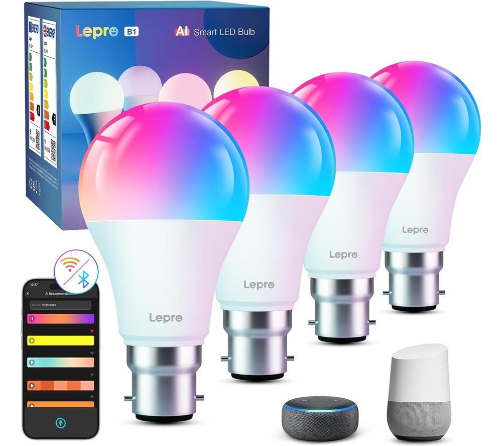 Lepro B1-Uk-4 Smart Ai Led Bulb - B22, White, Pack Of 4