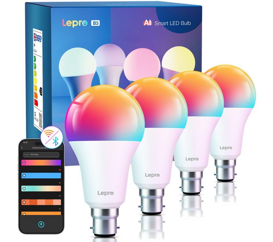 LEPRO AI Smart B3 LED Light Bulb - B22, Pack of 4