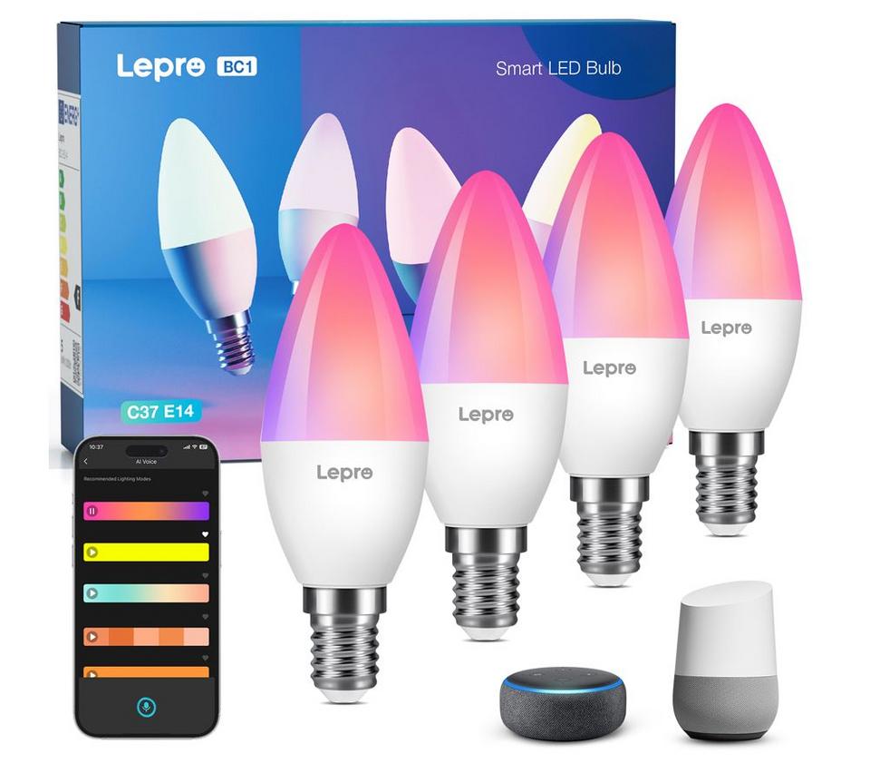 LEPRO BC1-EU-4 Smart AI LED Bulb - C37, White, Pack of 4