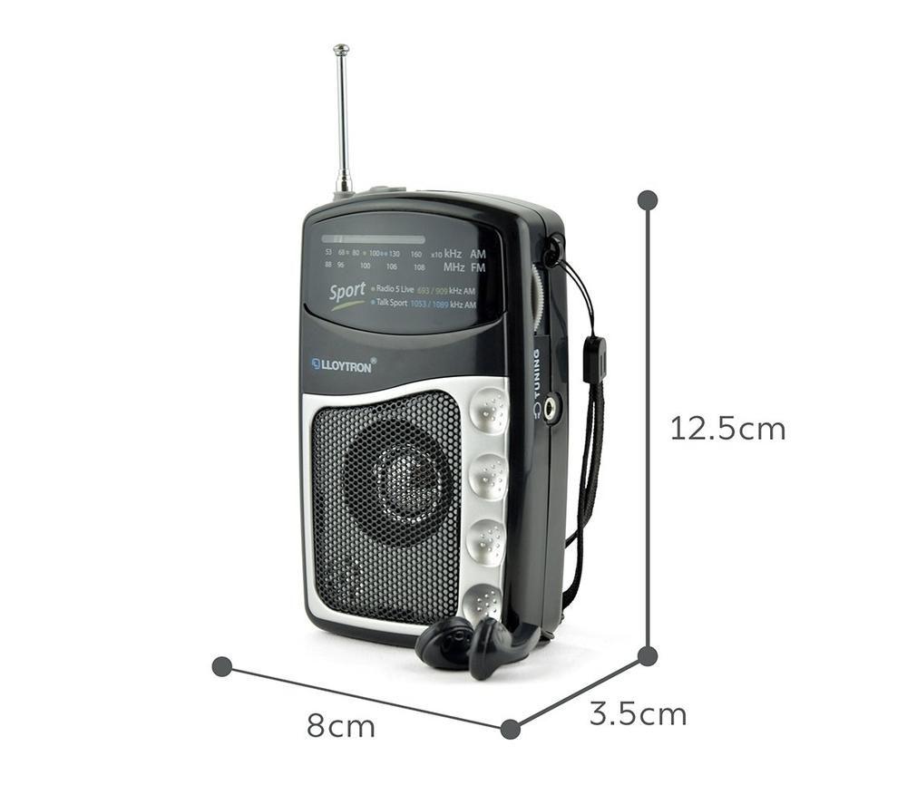 LLOYTRON N2201BK-A Entertainer Portable FM/AM Radio with Earphones - Black image number 3 of 6