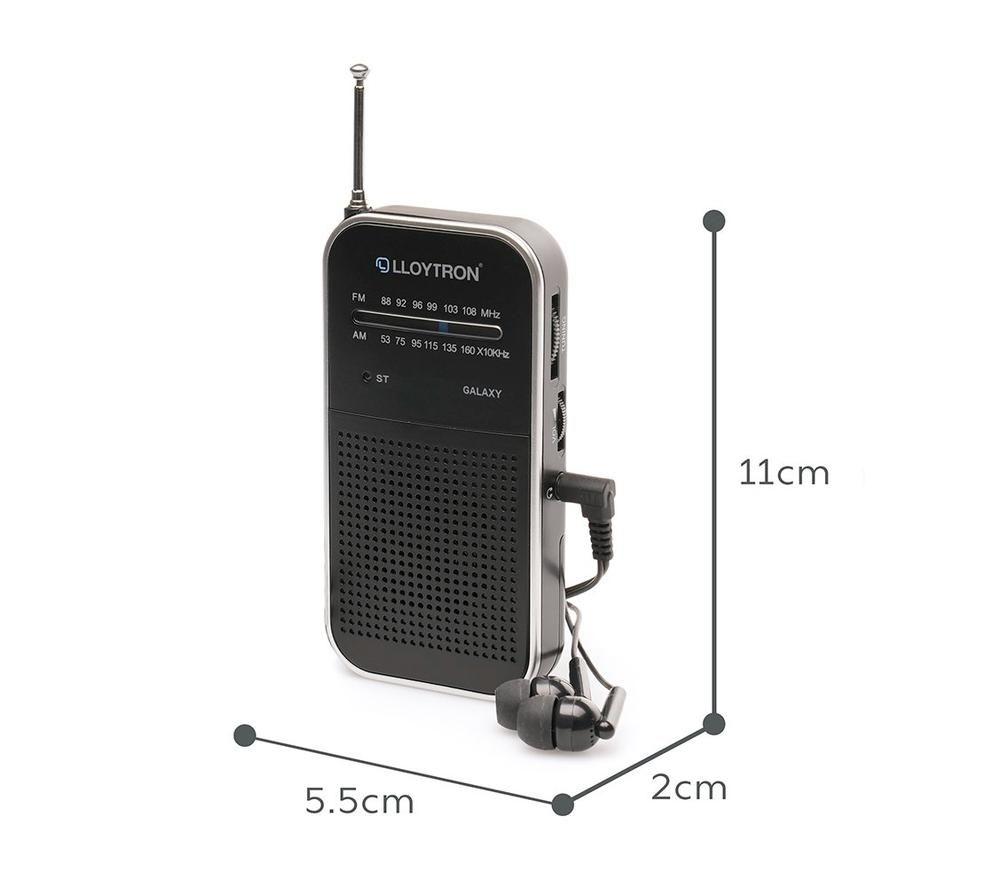 LLOYTRON N2202BK Galaxy Portable FM/AM Radio with Earphones - Black image number 2 of 7