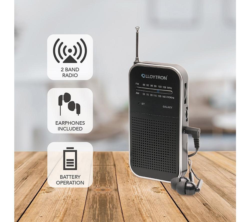 LLOYTRON N2202BK Galaxy Portable FM/AM Radio with Earphones - Black image number 6 of 7