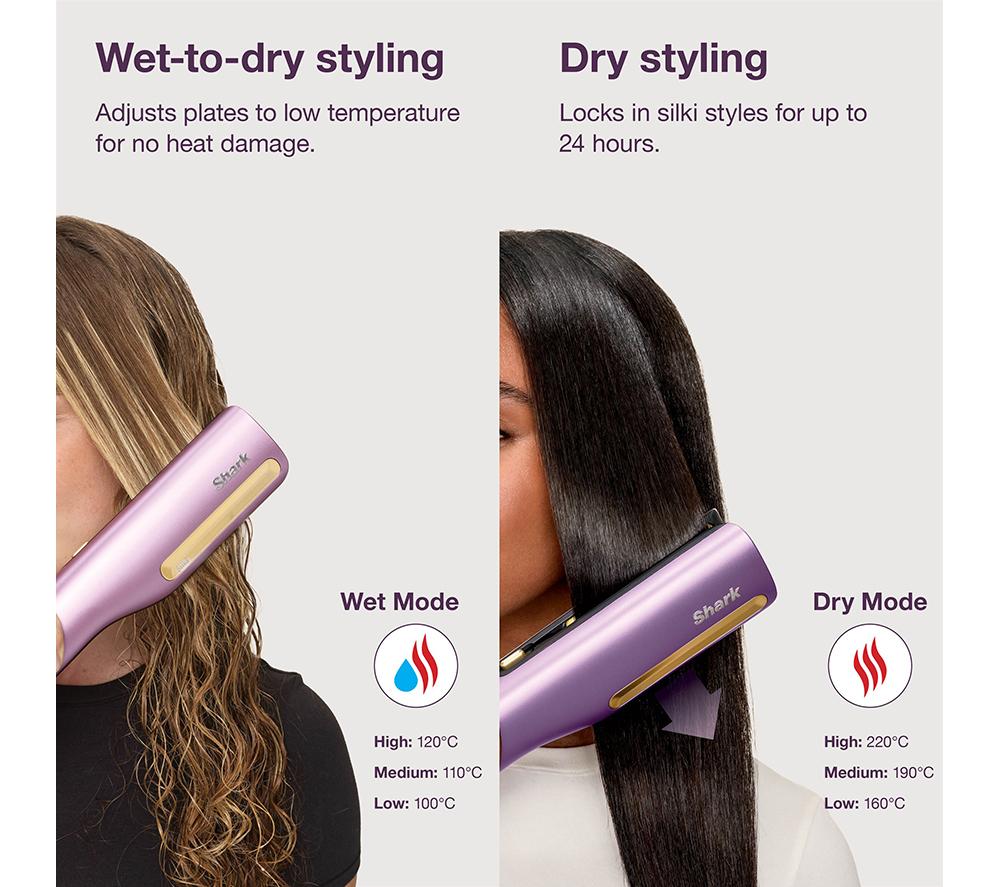 SHARK SilkiPro Straight HT401UKPU Hair Straightener & Dryer - Plum Satin image number 3 of 15