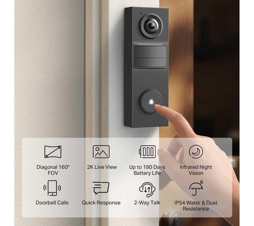 TP-LINK Tapo TD20 2K Battery Video Doorbell Mini - Black image number 11 of 12