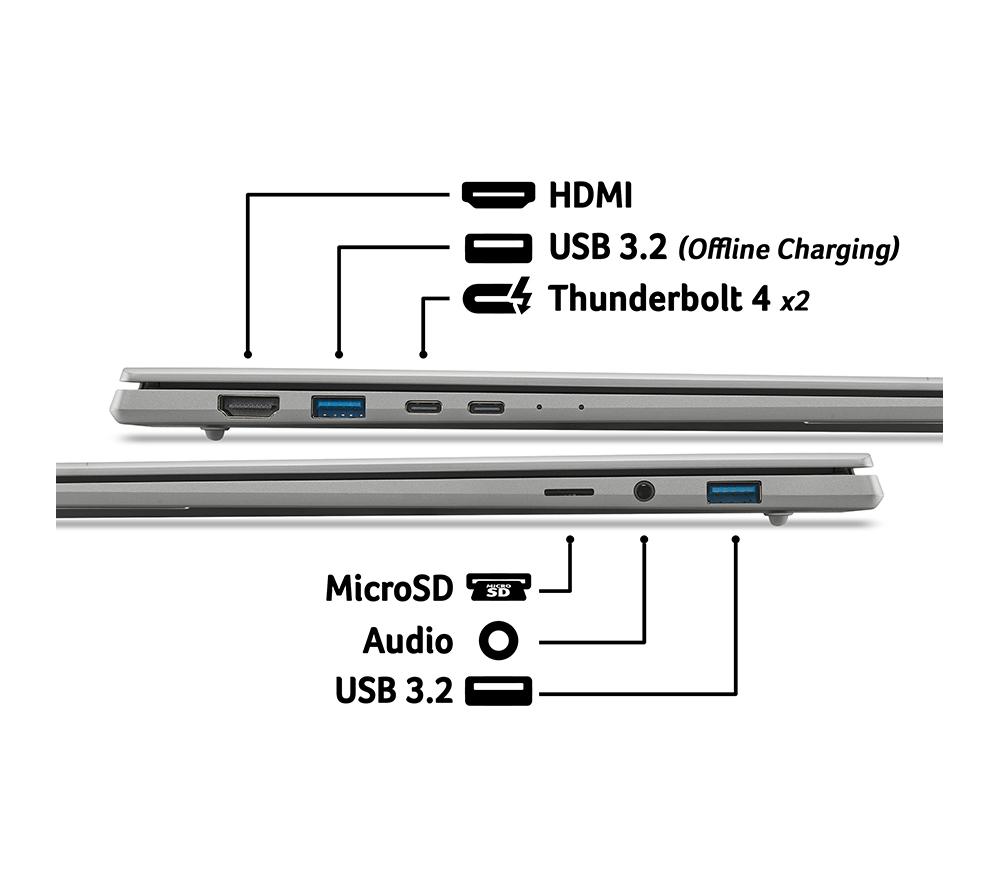 ACER Swift 16 AI 16" Laptop, Copilot+ PC - Intel&reg; Core&trade; Ultra X9, 1 TB SSD, Grey image number 8 of 9