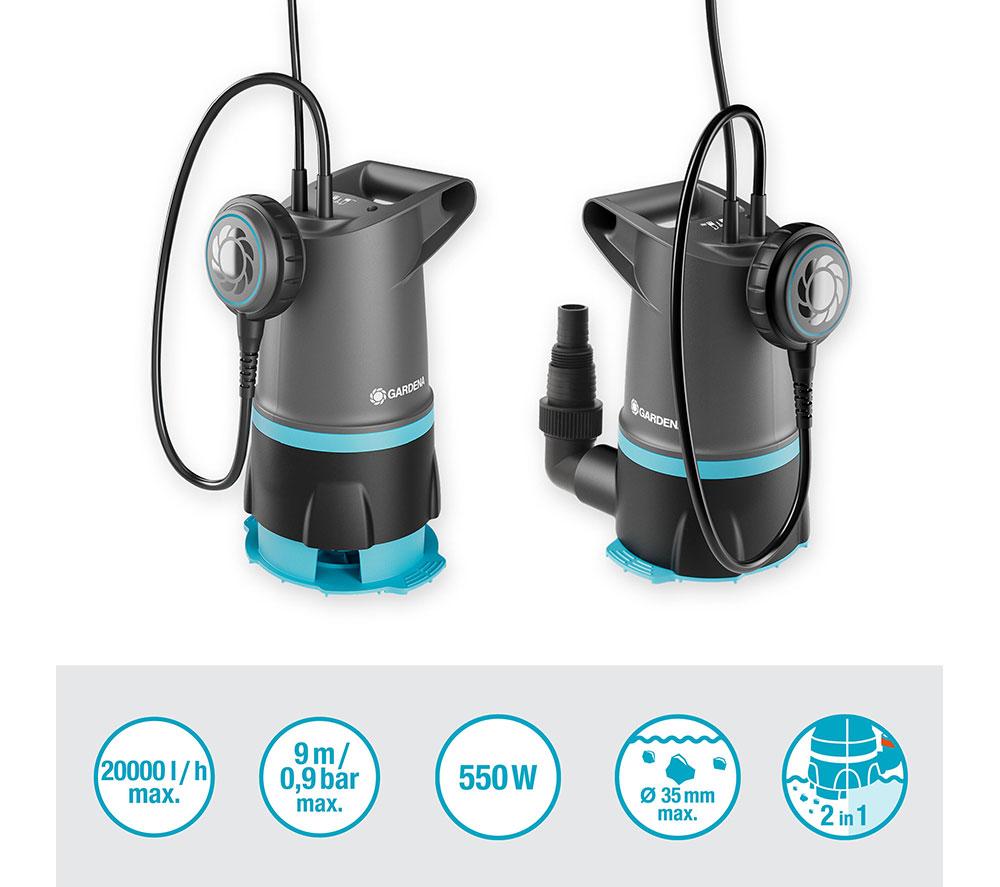 GARDENA 20000 2 in 1 Clear & Dirty Water Submersible Pump - Grey image number 6 of 9