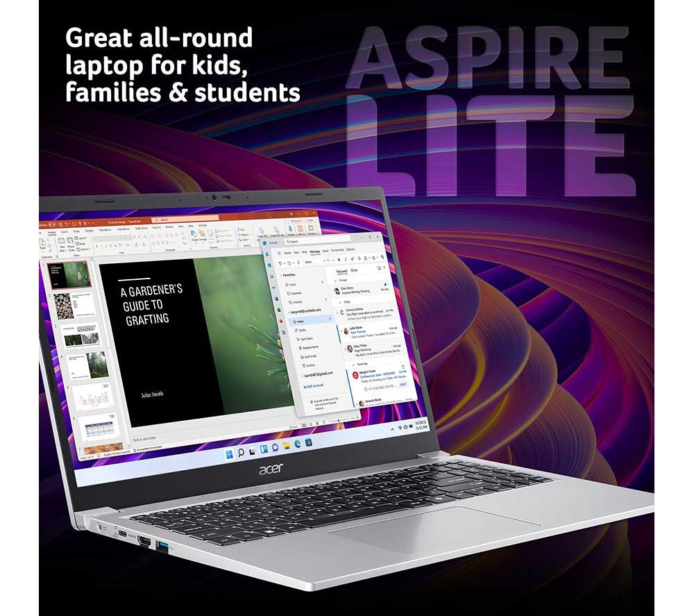 ACER Aspire Lite 15.6" Laptop - Intel&reg; N150, 128 GB SSD, Silver image number 2 of 9
