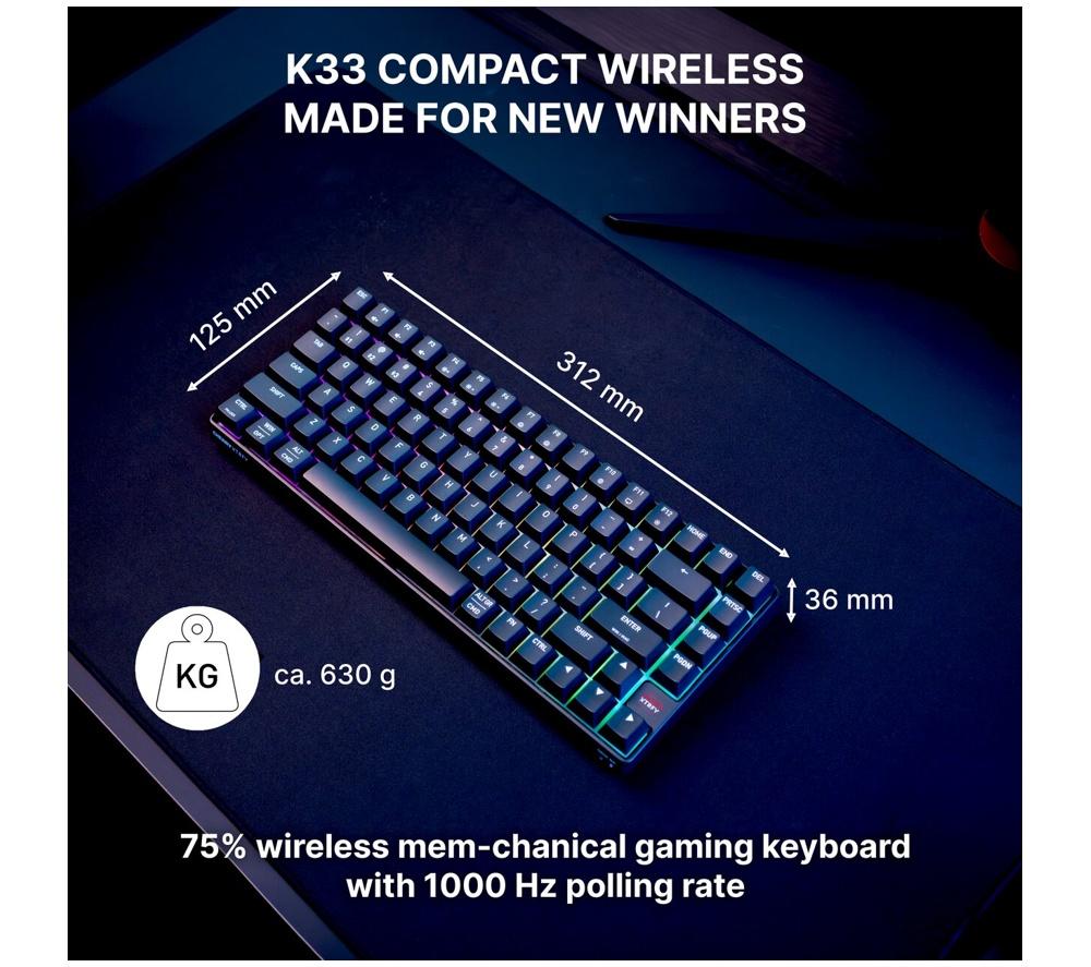 CHERRY XTRFY K33 Compact Wireless RGB Gaming Keyboard - Black image number 9 of 9