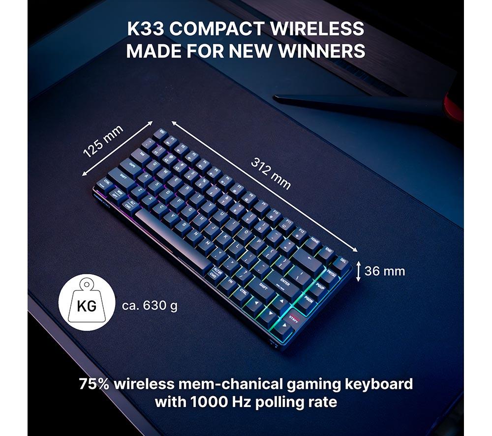 CHERRY XTRFY K33 Compact Wireless RGB Gaming Keyboard - Black image number 6 of 10