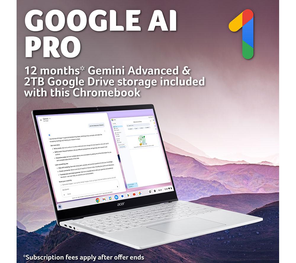 ACER Spin 514 14" 2 in 1 Chromebook Plus - MediaTek Kompanio Ultra 910, 128 GB UFS, Silver image number 5 of 12