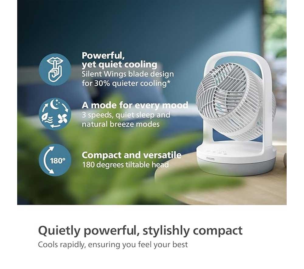 PHILIPS 2000 Series CX2050/00 Portable 8" Table Fan - White image number 3 of 10