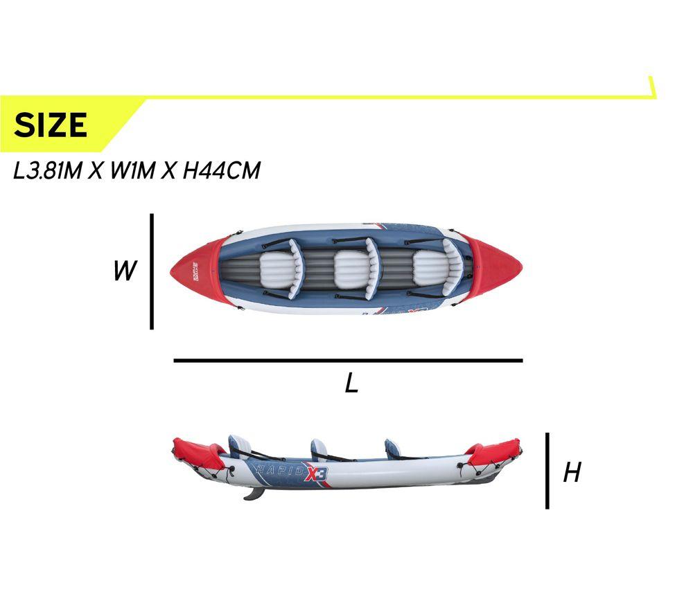 BESTWAY Rapid X3 3 Person Inflatable Kayak Set - Blue & Red image number 5 of 7