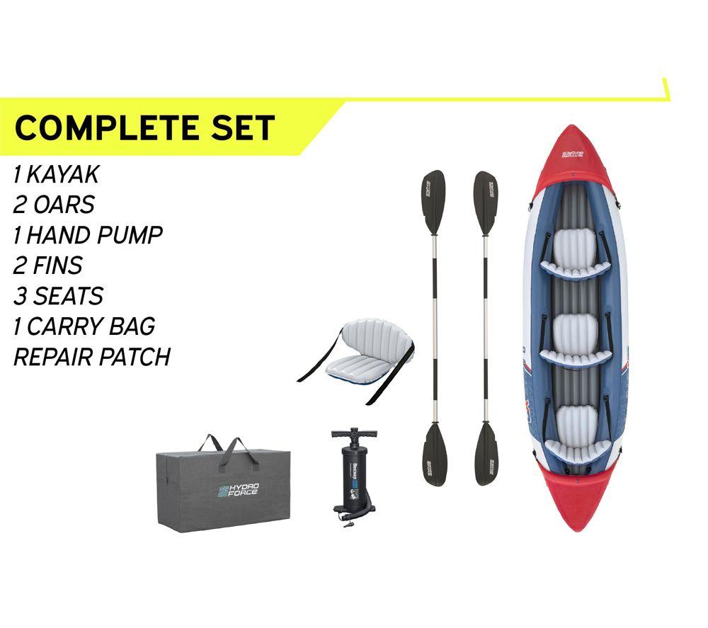 BESTWAY Rapid X3 3 Person Inflatable Kayak Set - Blue & Red image number 7 of 7