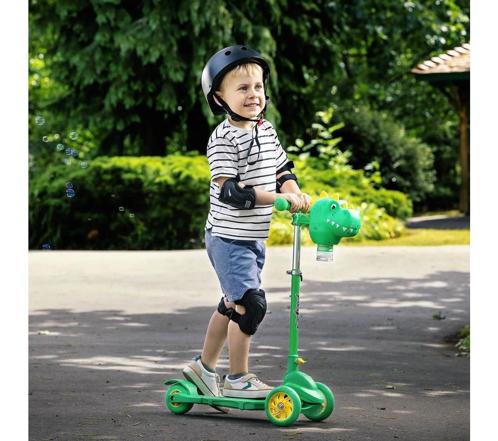 XOOTZ Bubble Go Dinosaur Tri-Scooter - Green & Yellow image number 2 of 8