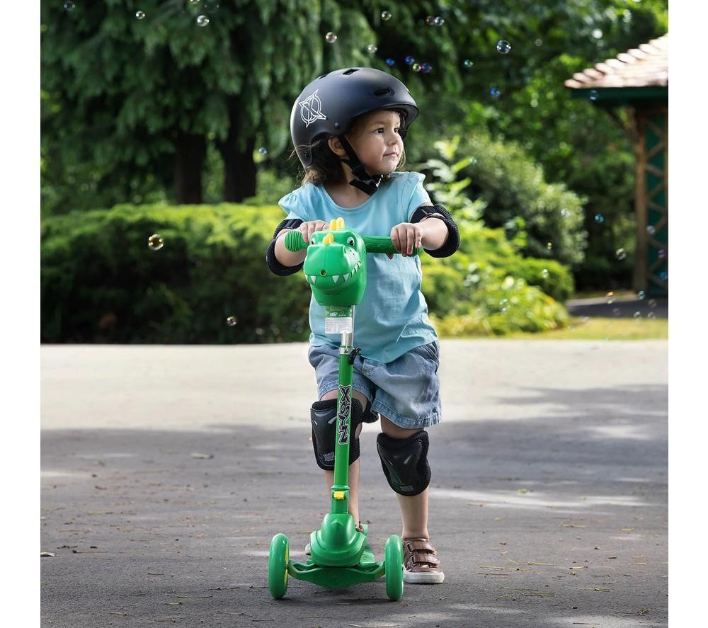XOOTZ Bubble Go Dinosaur Tri-Scooter - Green & Yellow image number 3 of 8