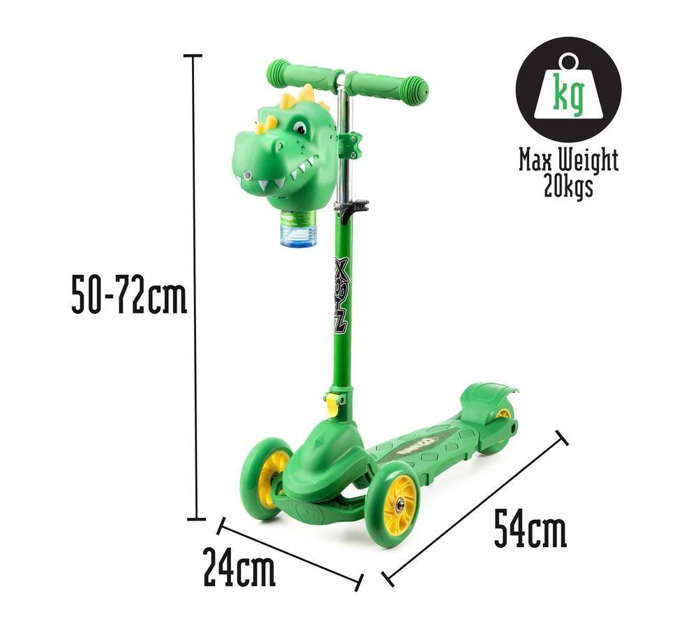 XOOTZ Bubble Go Dinosaur Tri-Scooter - Green & Yellow image number 8 of 8