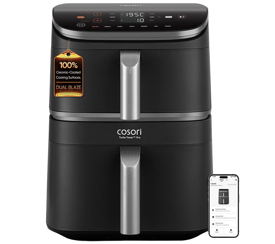 COSORI  Turbo Tower 10.8L Dual Pro Smart Air Fryer - Dark Grey