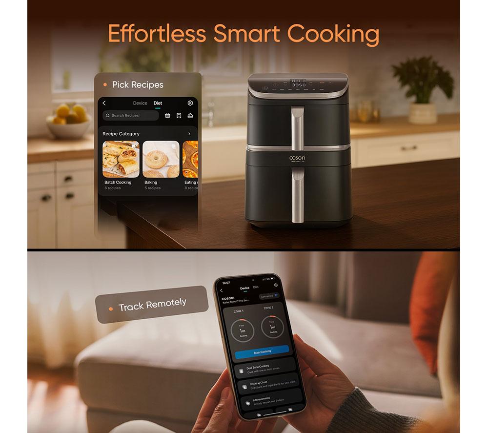 COSORI&nbsp; Turbo Tower 10.8L Dual Pro Smart Air Fryer - Dark Grey image number 8 of 8