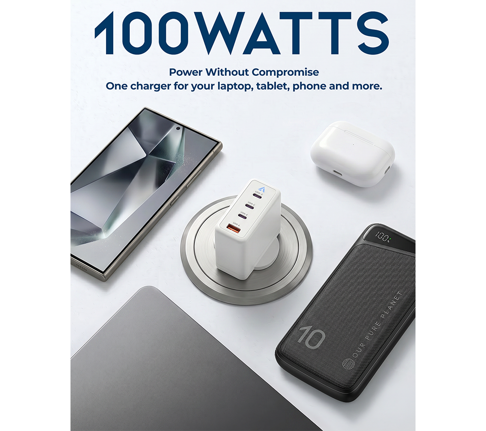 OUR PURE PLANET 4-port 100W GaN Wall Charger - White image number 3 of 7