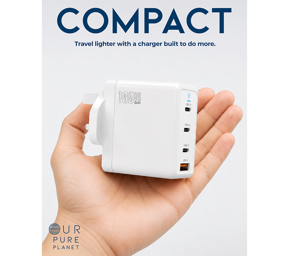 OUR PURE PLANET 4-port 100W GaN Wall Charger - White image number 5 of 7
