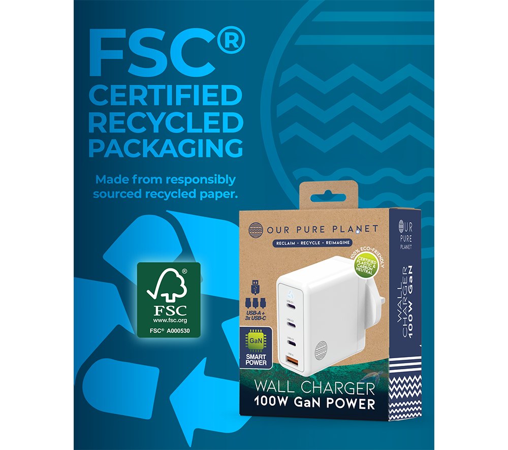 OUR PURE PLANET 4-port 100W GaN Wall Charger - White image number 7 of 7
