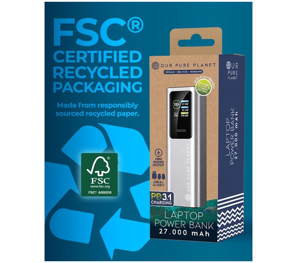 OUR PURE PLANET 27000 mAh 100 W Portable Power Bank - Black image number 7 of 7