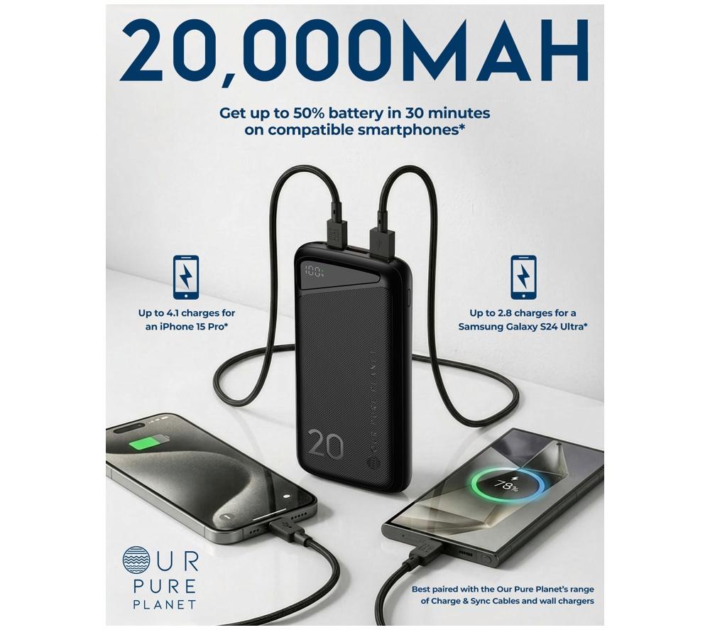 OUR PURE PLANET 20000 mAh Portable Power Bank - Black image number 3 of 8