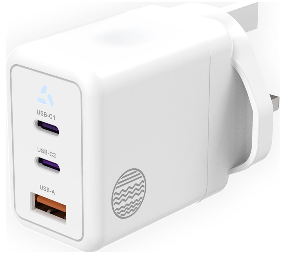 OUR PURE PLANET 65W GaN 2 x USB-C & USB-A Wall Charger - White image number 2 of 9