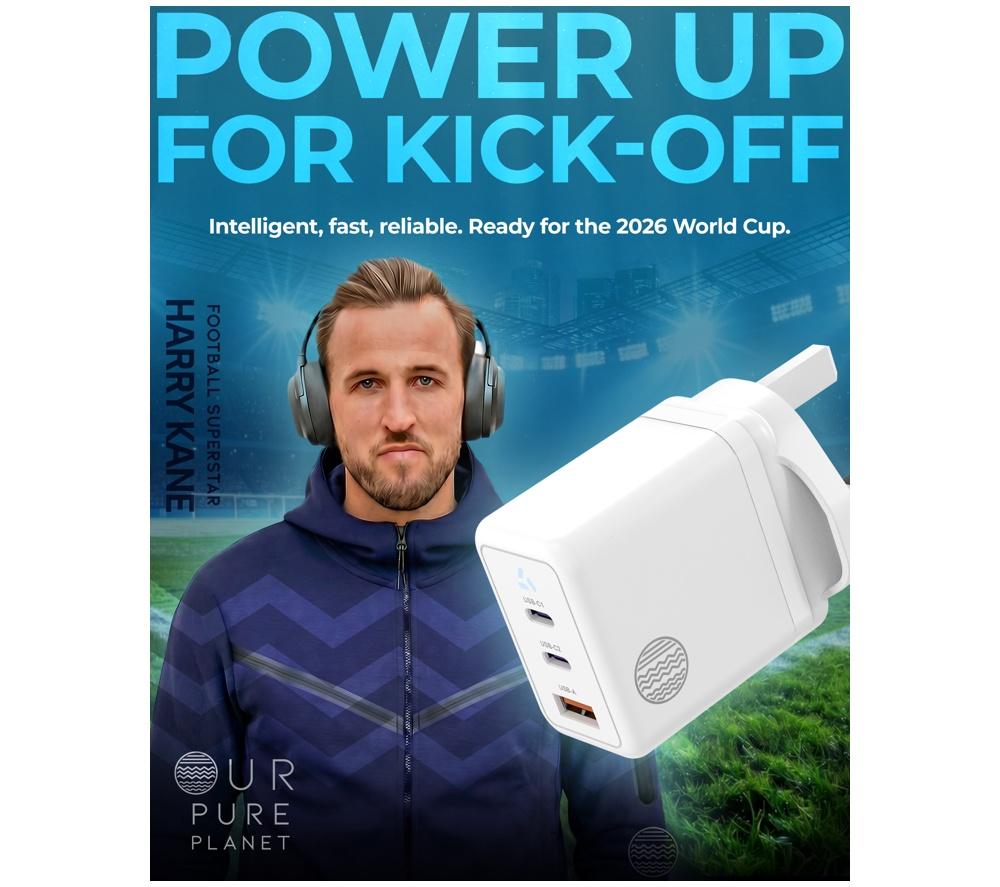 OUR PURE PLANET 65W GaN 2 x USB-C & USB-A Wall Charger - White image number 9 of 9