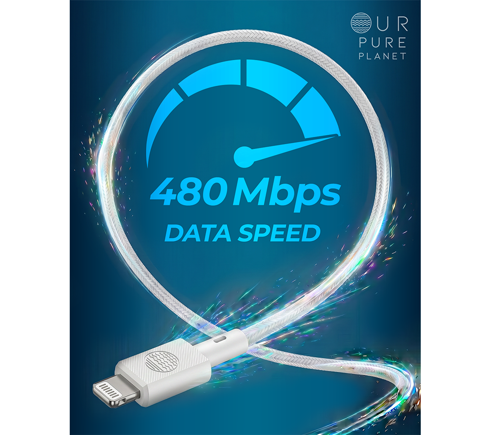 OUR PURE PLANET OPP010 Braided USB to Lightning Cable - 1 m, White image number 4 of 6