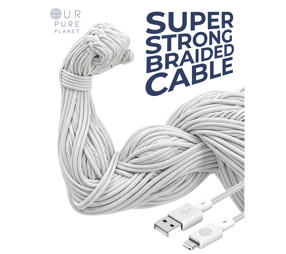 OUR PURE PLANET OPP010 Braided USB to Lightning Cable - 1 m, White image number 5 of 6