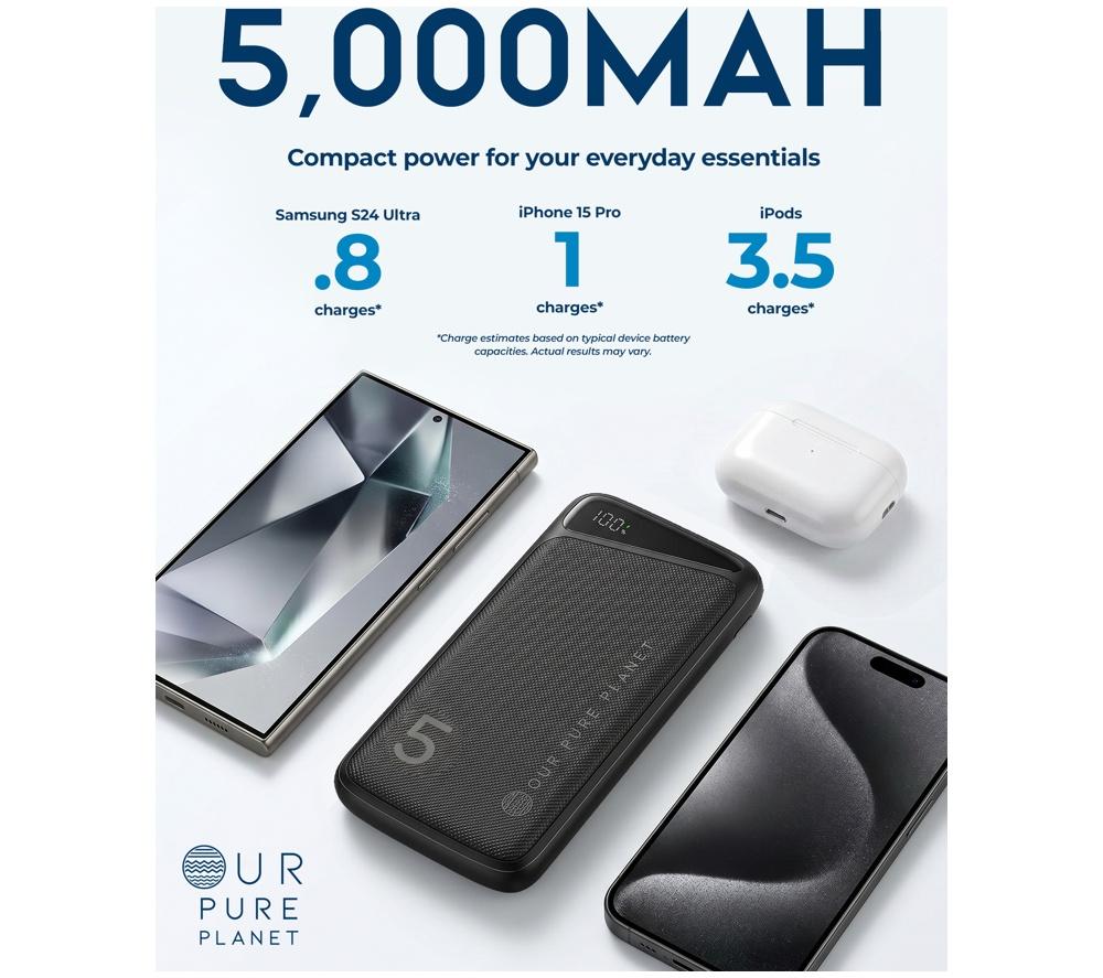 OUR PURE PLANET 5000 mAh Portable Power Bank - Black image number 4 of 8