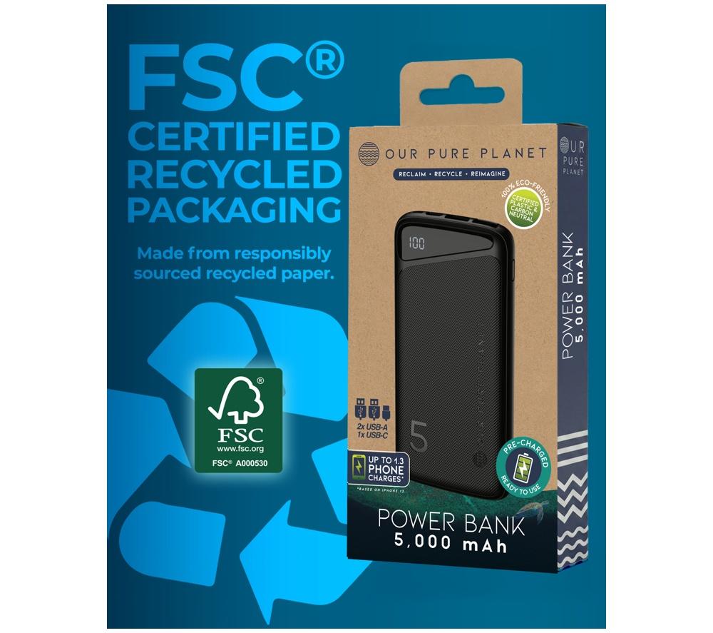 OUR PURE PLANET 5000 mAh Portable Power Bank - Black image number 7 of 8