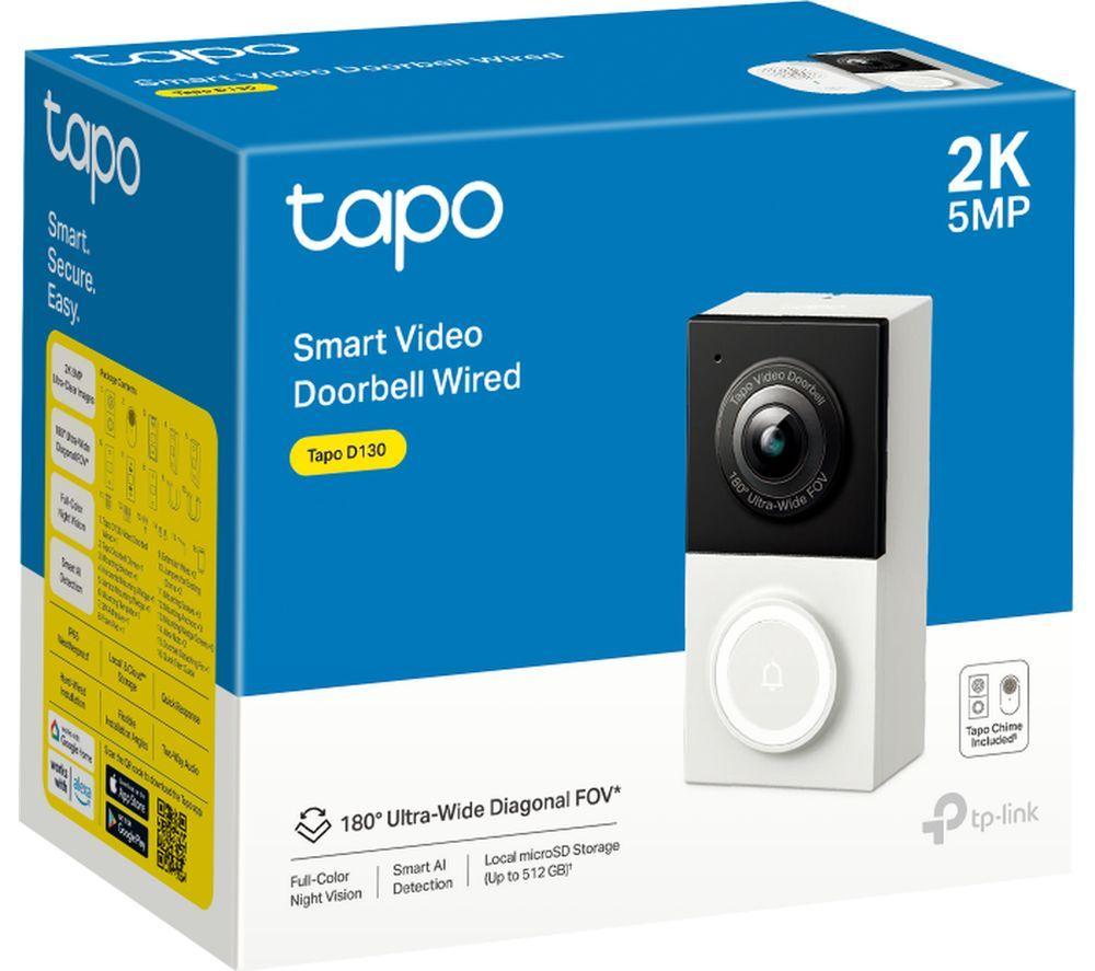 TP-LINK Tapo D130 Smart Wired Video Doorbell with Chime - Black & White image number 3 of 5