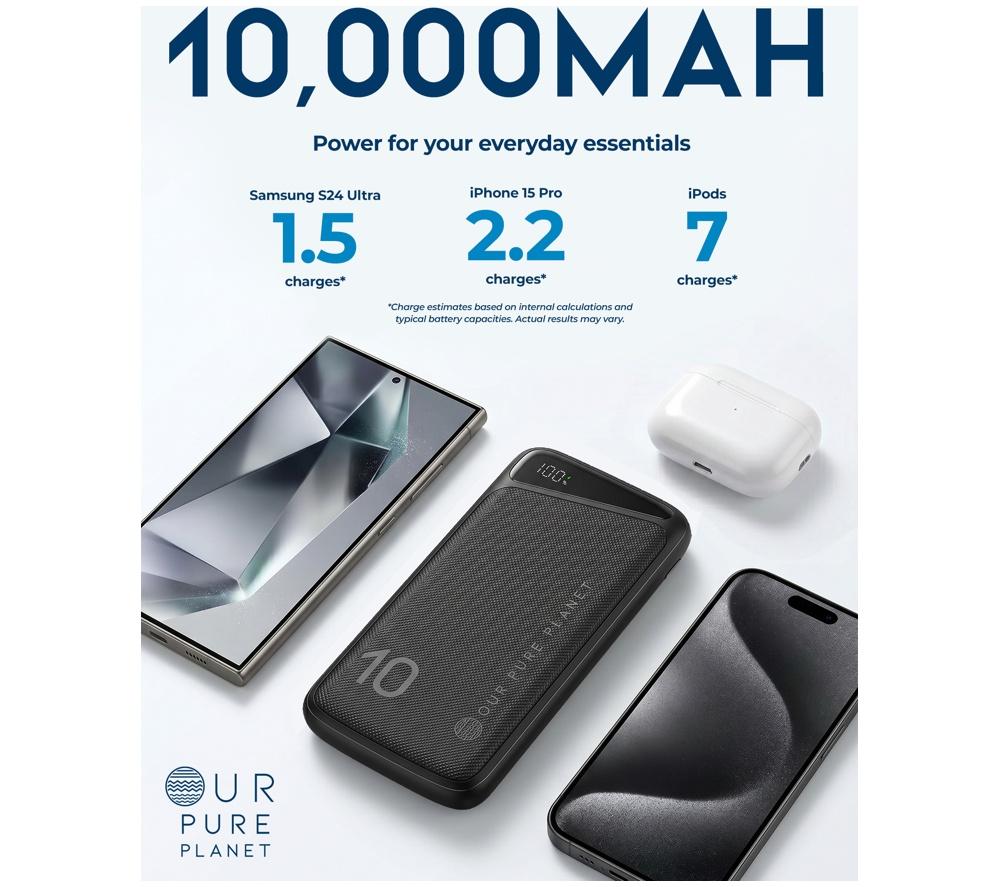 OUR PURE PLANET 10000 mAh Portable Power Bank - Black image number 3 of 8