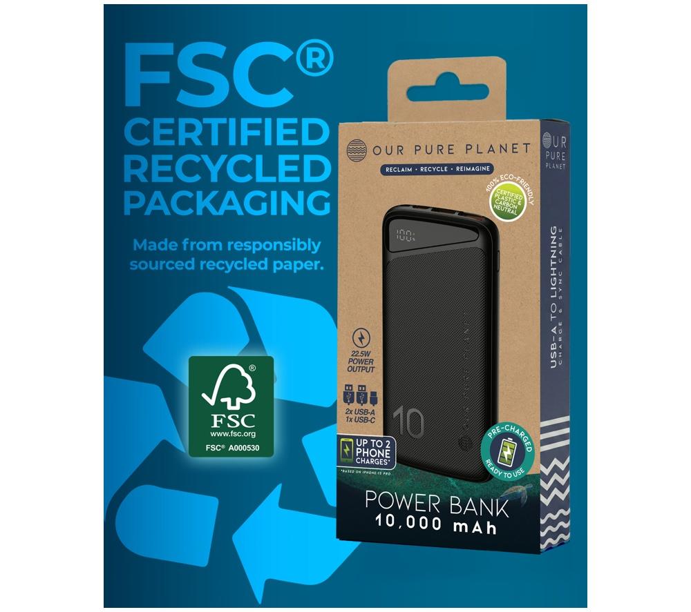 OUR PURE PLANET 10000 mAh Portable Power Bank - Black image number 7 of 8