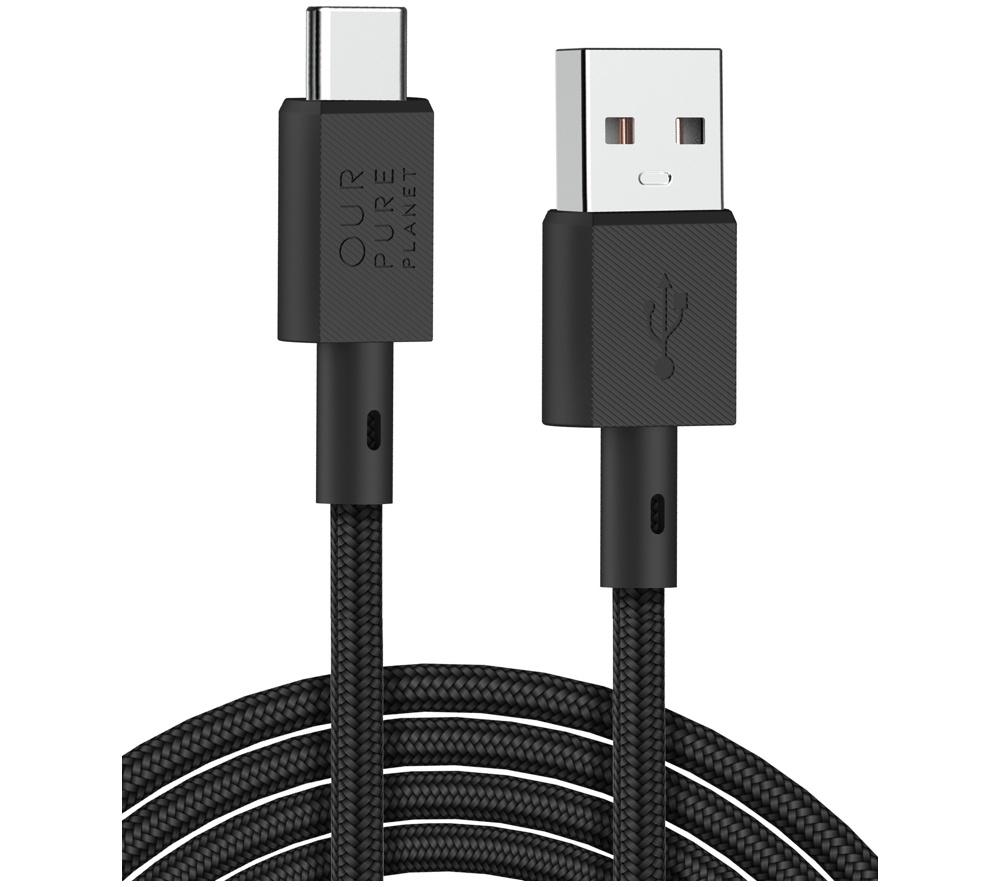 OUR PURE PLANET OPP029 Braided USB-A to USB-C Cable - 2 m, Black image number 2 of 6