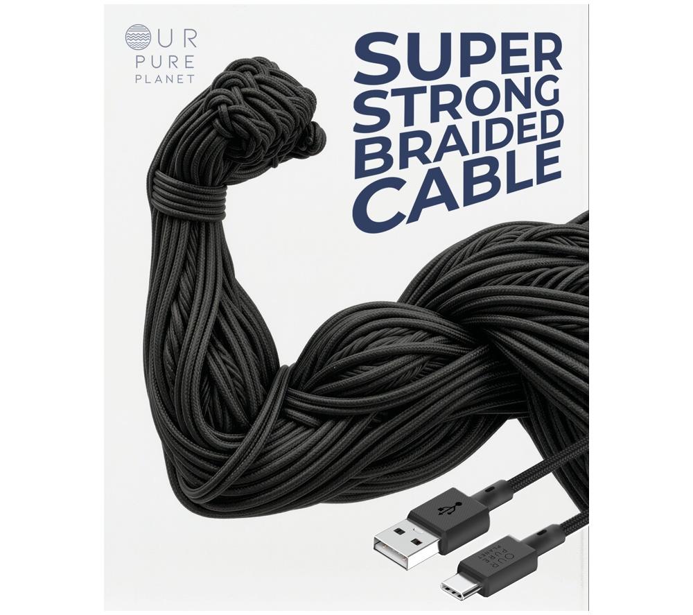 OUR PURE PLANET OPP029 Braided USB-A to USB-C Cable - 2 m, Black image number 6 of 6