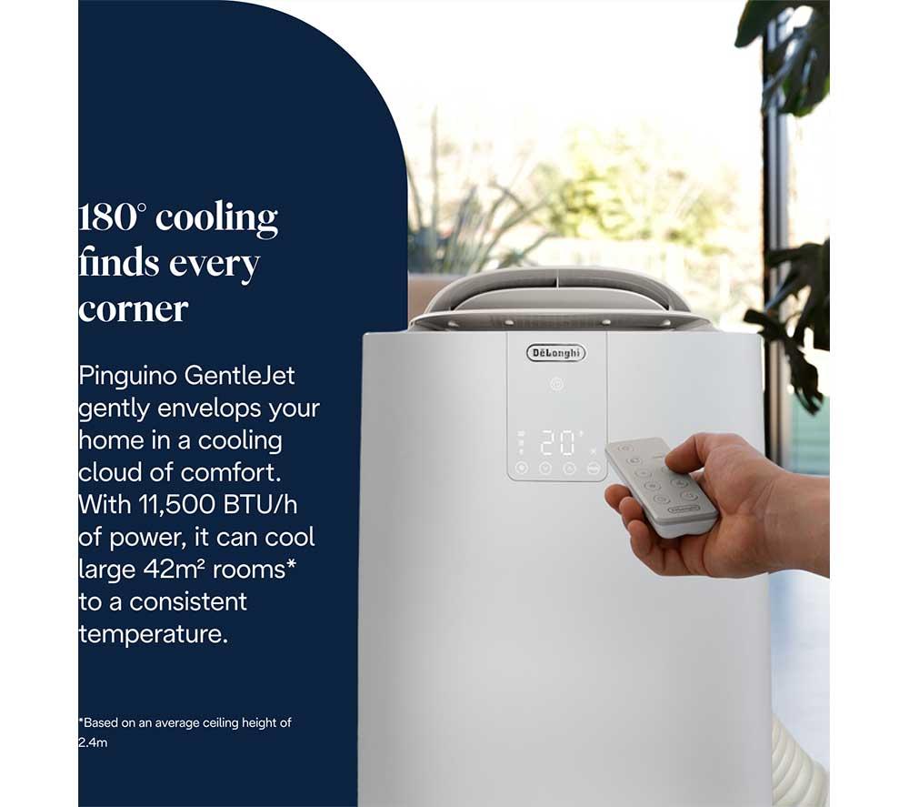 DELONGHI Pinguino AP98 GentleJet 11500 BTU Portable Air Conditioner, Fan & Dehumidifier - White image number 2 of 10
