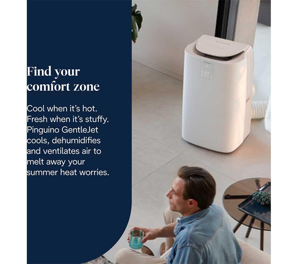 DELONGHI Pinguino AP98 GentleJet 11500 BTU Portable Air Conditioner, Fan & Dehumidifier - White image number 4 of 10