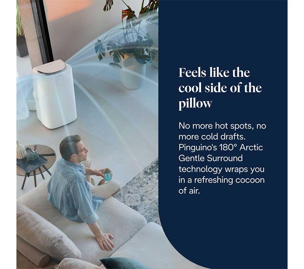 DELONGHI Pinguino AP98 GentleJet 11500 BTU Portable Air Conditioner, Fan & Dehumidifier - White image number 7 of 10