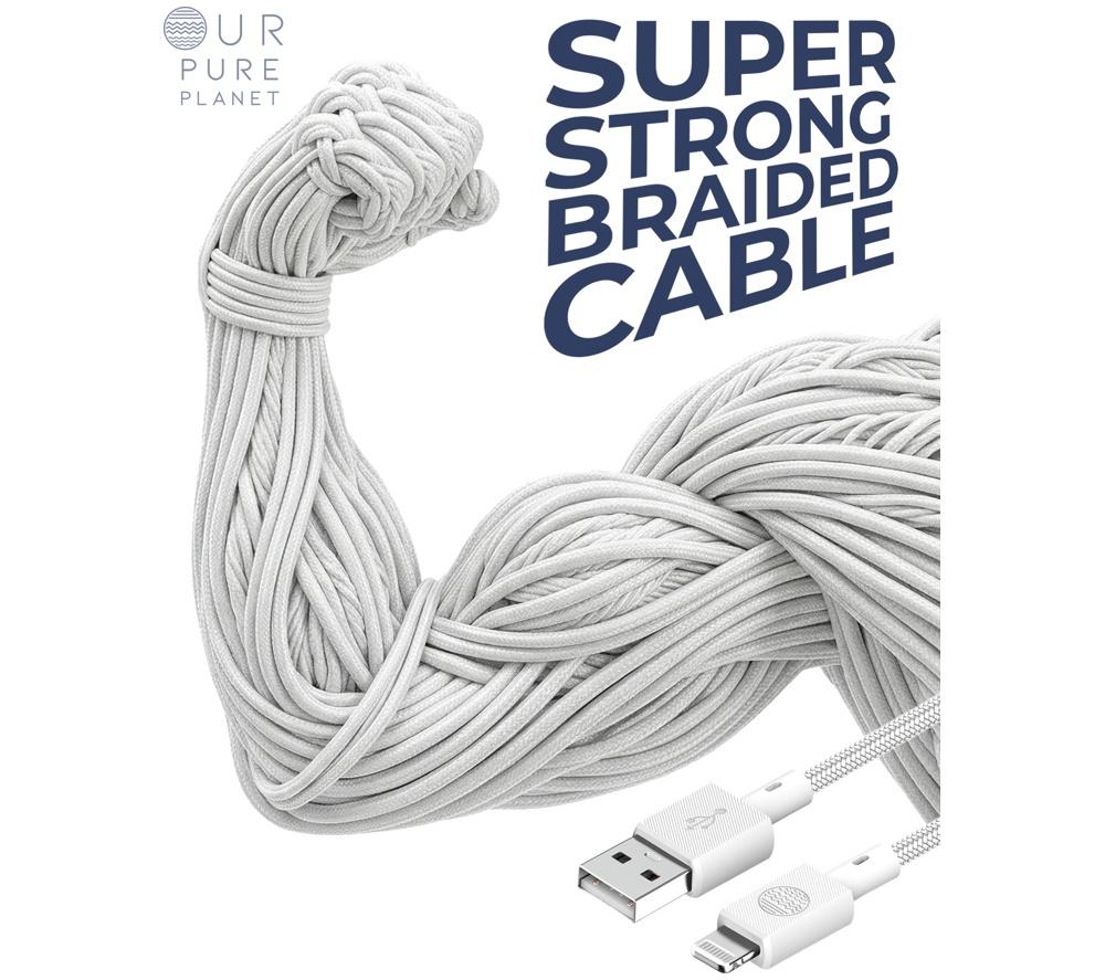 OUR PURE PLANET OPP001 Braided USB to Lightning Cable - 2 m, White image number 6 of 7