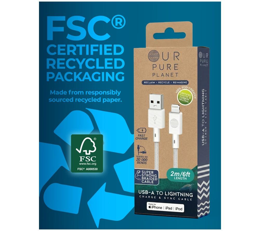OUR PURE PLANET OPP001 Braided USB to Lightning Cable - 2 m, White image number 7 of 7