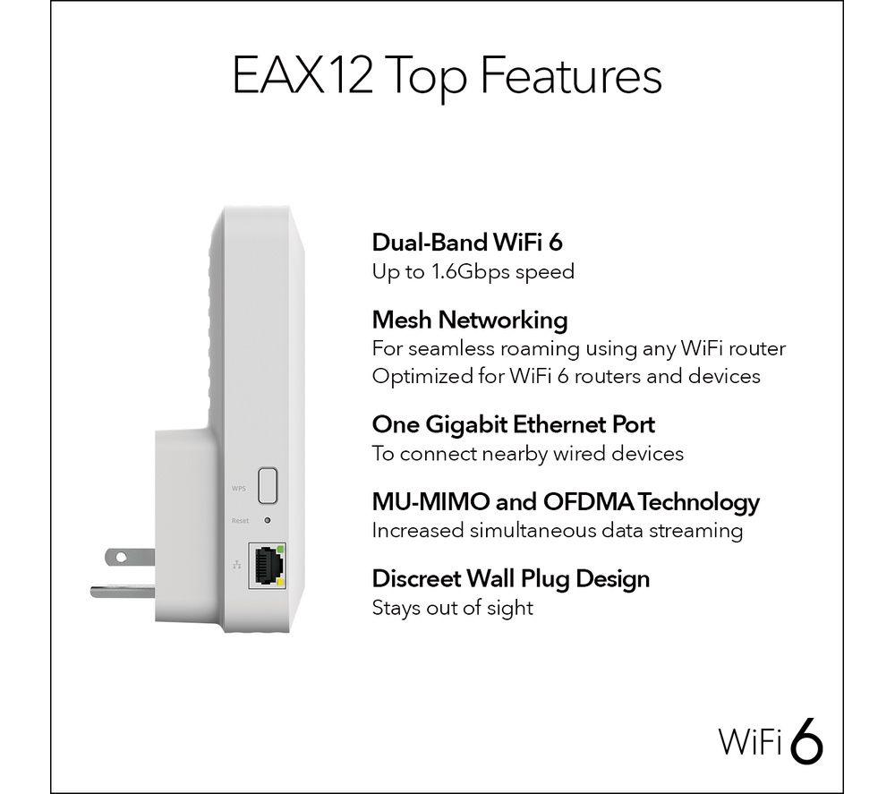 NETGEAR EAX12-100UKS WiFi 6 Mesh Extender - AX 1600, Dual-band image number 2 of 5