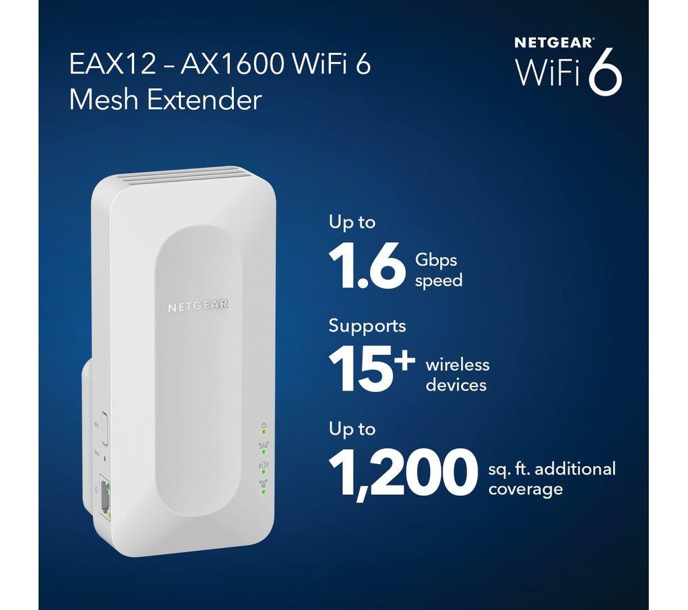 NETGEAR EAX12-100UKS WiFi 6 Mesh Extender - AX 1600, Dual-band image number 3 of 5