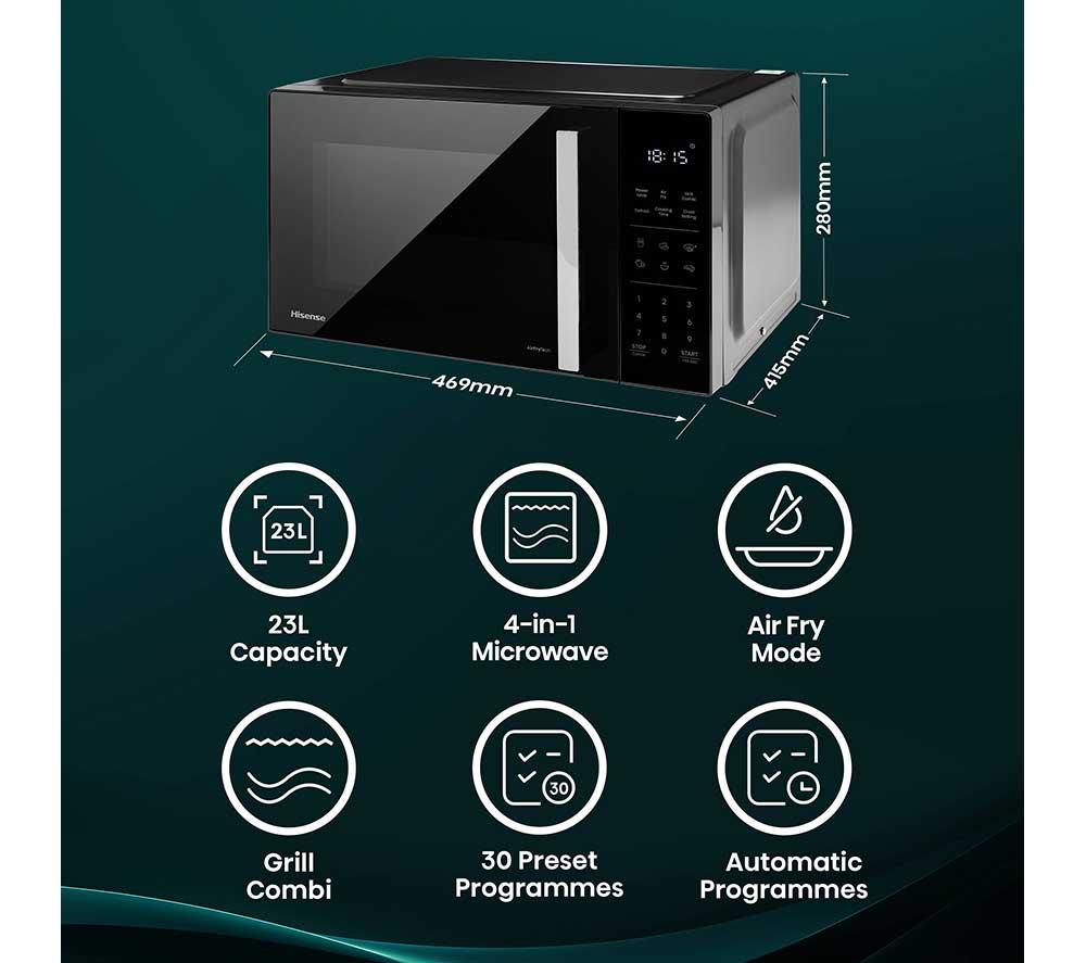 HISENSE H23MOBS5HCUK 4-in-1 Compact Air Fryer Microwave with Grill - Black image number 2 of 22
